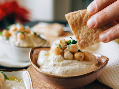 Hummus is made of chickpeas and other ingrediants