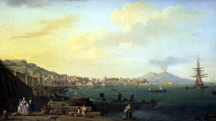 Joseph Vernet; Vista de Nápoles y el Vesubio, c. 1748 (detalle)