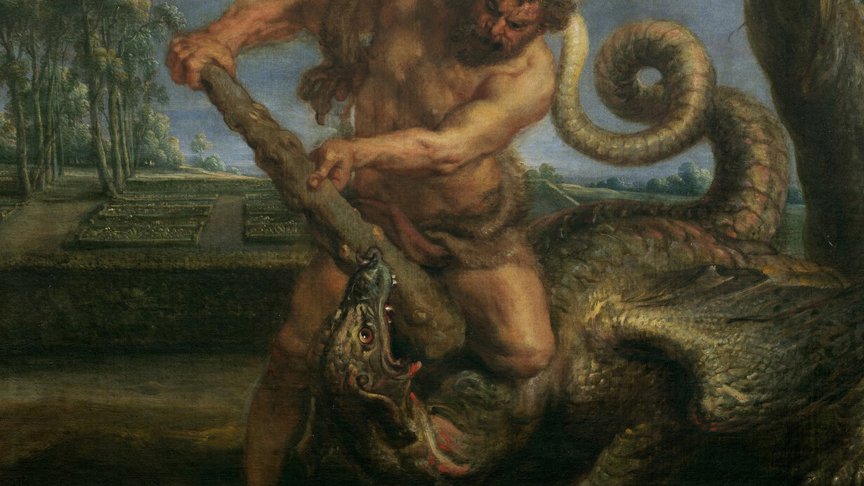 Peter Paul Rubens. Hércules matando al dragón del jardín de las Hesperídes.1635-1640. Óleo sobre lienzo. 64,3 x 103,5 cm. Museo del Prado, Madrid