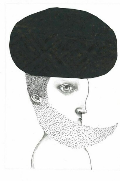 Deborah Barrett, Man in Black Turban, 2013, Ink, gouache on text, 7 5/8" x 5 1/2"
