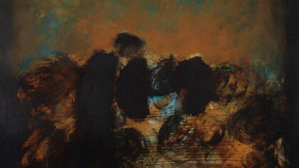 Khaled Khreis, Between light and darkness, Acrylic on wood, 120 x 120 cm
