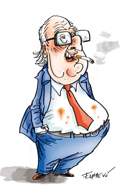 Caricatura di Andrea Camilleri, una delle tante contenute nel libro Famosi&Golosi, di prossima uscita per Medusa Editore