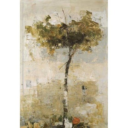 Ġoxwa, Tree By The Wall, 2014, Oil & Wax on Canvas, 51" x 35½"