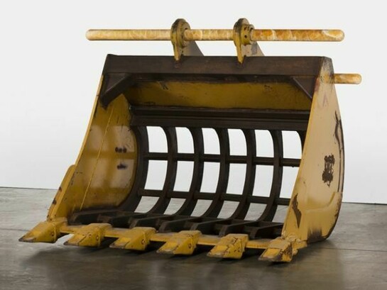 Cyprien Gaillard, Fiji Bar-Winged Thrasher, 2013, Excavator head and banded calcite, 61 x 76 x 68 inches (154.9 x 193 x 172.7 cm), Copyright Cyprien Gaillard, Courtesy Gladstone Gallery, New York and Bruseels