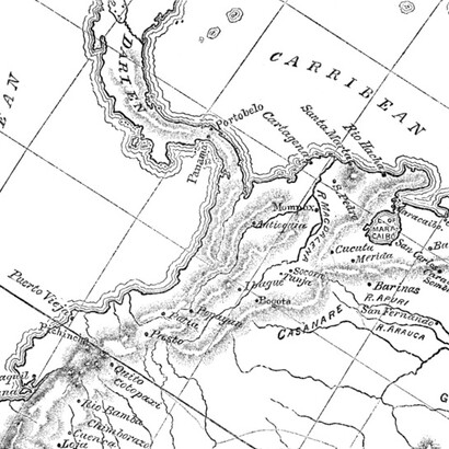 Bartolomé Mitre, Historia de San Martín, Mapa del Virreinato de Nueva Granada, incluyendo Venezuela y Quito (detalle), 1893