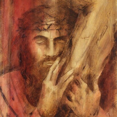 Luigi Salvatori, Abbracciato alla Croce, acrilico su tela, 80x60 cm, 2020