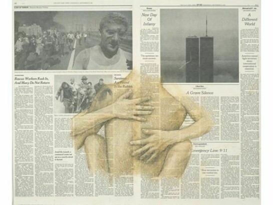 Robert Gober, September 12, 2005–9, Pastel and graphite, over photolithograph, on ivory wove paper. 6 x 16 1/4 x 13 1/4 in. (15.2 x 41.3 x 33.7 cm). The Art Institute of Chicago, gift of the artist (2009.145). Photo by Robert Lifson, Courtesy of the artist and Matthew Marks Gallery.