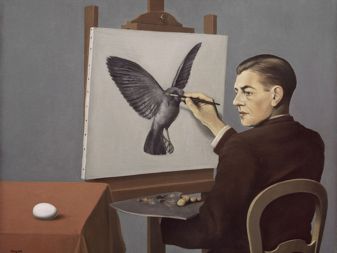 René Magritte (Belgian, 1898–1967). Clairvoyance (La Clairvoyance), 1936. Oil on canvas; 54 × 65 cm (21 1/4 × 25 9/16 in.). Mr. and Mrs. Wilbur Ross. © Charly Herscovici – ADAGP – ARS, 2014