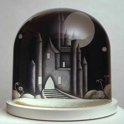 Sarah Woodfine, Castle, 2 pencil drawings on paper in snow dome, 2005