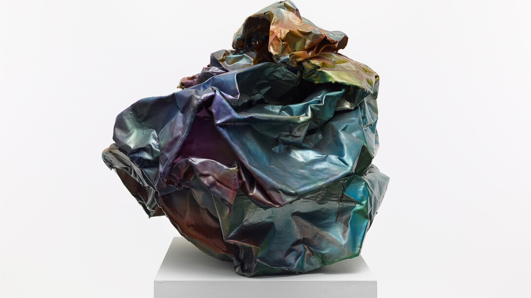 John Chamberlain, Asarabaca, 1973, Industrial weight aluminum foil with acrylic lacquer & polyester resin, 22 x 25 1/2 x 27 inches