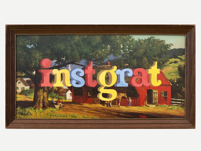 Wayne White, Instgrat, 2014, Acrylic on offset lithograph, 14 x 26 inches