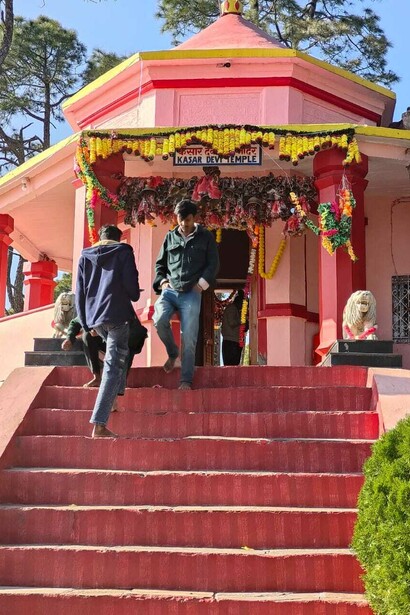 The entry to the spiritually surcharged Kasar Devi Temple adorned with hanging bells, India