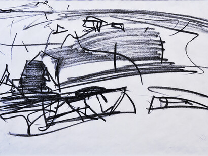 Peter Lanyon. Untitled - Hill 1963, conté on paper 14 7/8 x 19 7/8 in/ 37.8 x 50.5 cm