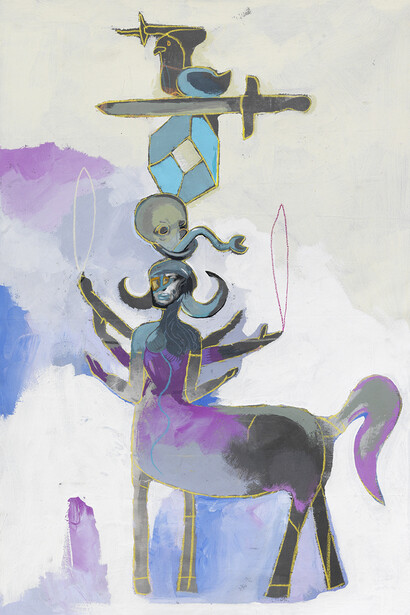 Adam Janes, Lady hawk pheonix, 2015,  Technique mixte sur toile / Mixed media on canvas, 119 x 89 cm / 46 7/8 x 35 in. Pièce unique. Courtesy Galerie GP & N Vallois. Paris
Photo: André Morin