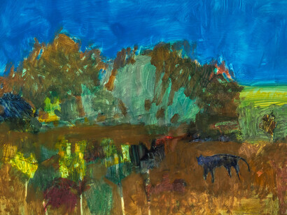 Mary Vernon, Garden Cat (details), 2023, Oil on Yupo, 26 × 40 in. Courtesy of Valley House Gallery and Sculpture Garden