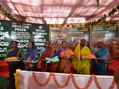Dalit women farmers of Deccan Development Society, celebrating winning Equator Prize - ecofeminist revolution @ Ashish Kothari