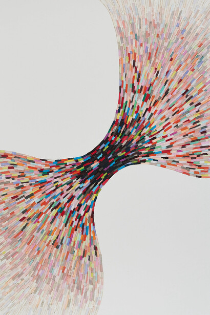 Minjung Kim, The Water (detail), 2021. Mixed media on mulberry Hanji paper, 200 x 143 cm (78 3/4 x 56 1/4 in.) With frame: 215 x 158 x 6 cm (84 5/8 x 62 1/4 x 2 3/8 in.) Courtesy of Robilant + Voena Gallery 