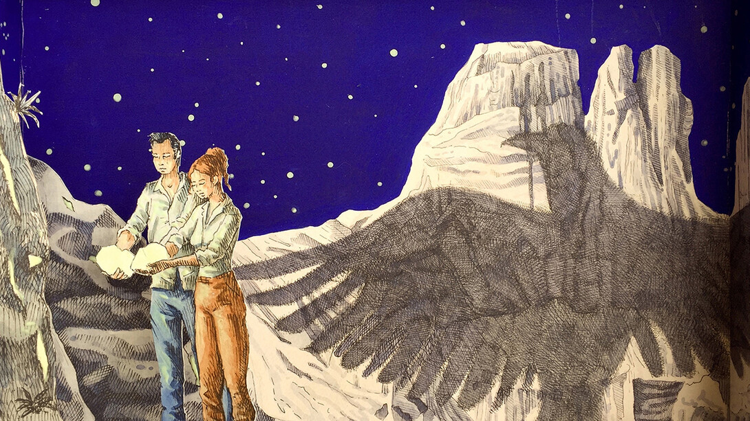 Vanni Cuoghi, Monolocale 66, 2017, Fluoro nel deserto, acrilico e acquerello su carta, cm 35x50. 