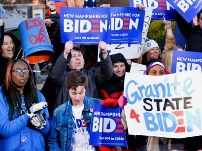 Bases de apoyo de Joe Biden durante un evento de campaña