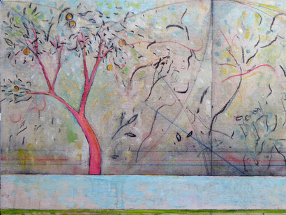 Harry Adams, Quia impossibile est ut hortus, quoddam, oil characoal and beeswax encaustic on cotton covered boards, 61 x 86,5 cm