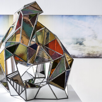 Shahla K. Friberg, Exploration in self-illumination, 2022 (2). Glass, leadfree solder, copper foil, 78 x 73 x 68 cm