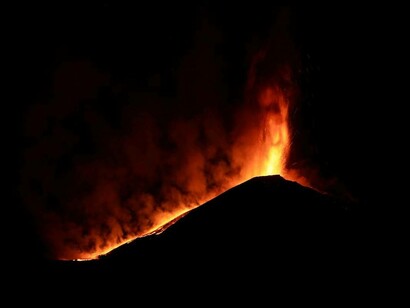 The beginnings of the volcanic eruption of Mount Etna in Sicily, Italy
