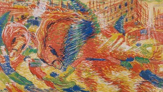 Umberto Boccioni , bozzetto per La città che sale, 1910, olio su carta applicata su tela, 36x60 cm. Milano, Pinacoteca di Brera