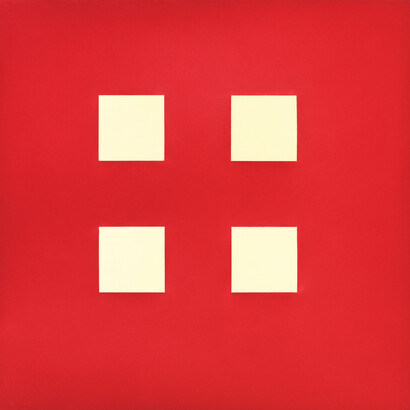 Tom Marioni, 4 Squares a Day, aquatint printed in red and yellow, image size: 22 x 22", paper size: 28 x 28", edition 20. Published by Crown Point Press, San Francisco, CA. Courtesy of Crown Point Press


