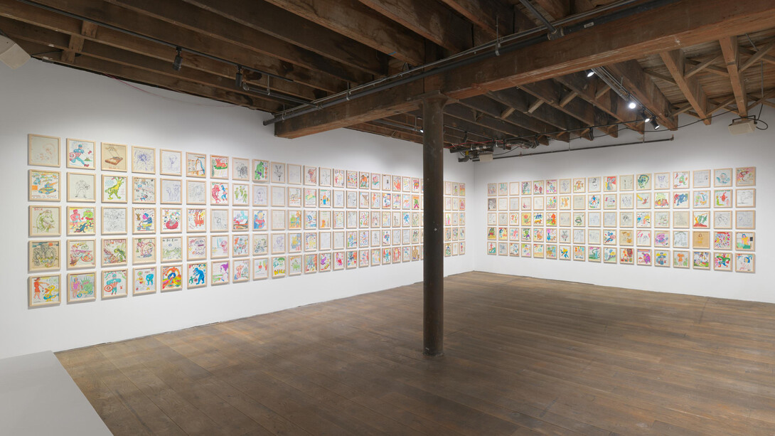 Daniel Johnston, I think, I draw, I am, exhibition view. Courtesy of Pioneer Works