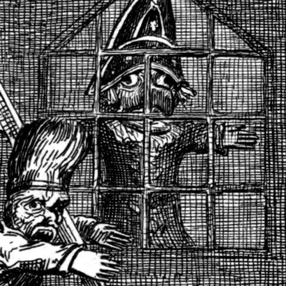 Ilustración de George Cruickshank (realizada en 1870) para Punch y Judy, obra de títeres tradicional que ironiza acerca de las figuras del mal y la justicia