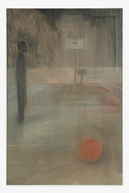 Rasmus Eckhardt, Sexual Healing in the Di Salvio Playground, 2024, soft pastel on wood, 49 x 30 in. Courtesy of the artist and Shrine Gallery