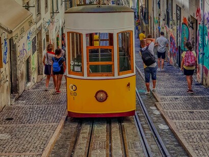 The popular tram system in Lisbon, Portugal