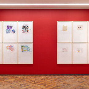 Mario Schifano, Gianni Malabarba, Pittura e poesia, vista della mostra. Per gentile concessione di Anna Defrancesco