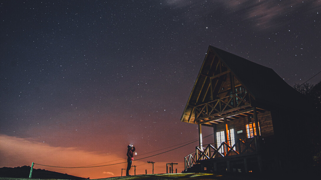 A cabin in Praia do Luz, Brazil, on a starry night