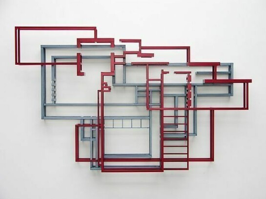 Don Gummer, Falling Water Over Broadacre 2006. Oil on wood, 52 x 84 x 10 inches