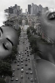 Visualize contrasting perspectives with an image of a man and a woman separated by a road, showcasing the diversity of viewpoints and perspectives