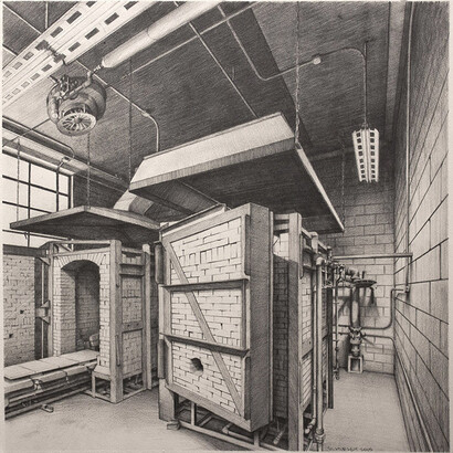 Sean Hurley, 2 Kilns, Pencil on paper, MFA Printmaking