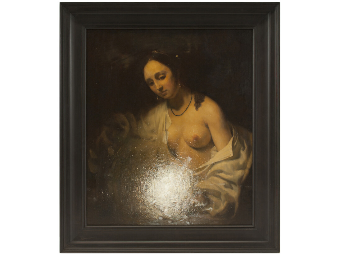 Xu Zhen, Light Source - Bathsheba Holding King David's Letter, 2014, Oil on canvas, 33.8 x 38.6 inches (86 x 98 cm), Produced by MadeIn Company. Image courtesy of James Cohan Gallery, New York and Shanghai