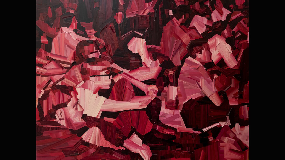 Mark Khaisman, Moonlanding 1, 2023. 36 x 48 inches / 91.4 x 121.9 cm, masking tape & acrylic paint on board. Courtesy of Pentimenti Gallery