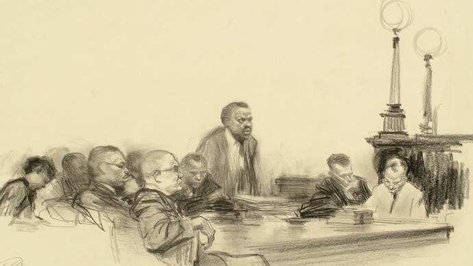 Lawyers’ Table, Montgomery, 1956. Harvey Dinnerstein (born 1928).Graphite on paper, sheet: 12 × 16 5/16 inches. Delaware Art Museum, Gift of the Rex Foundation, 1993. © Harvey Dinnerstein.