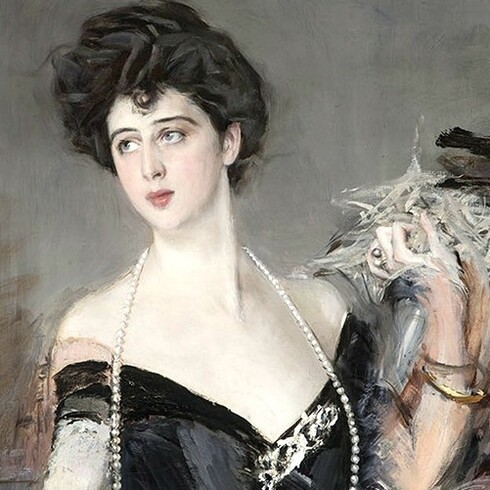 Giovanni Boldini, “Ritratto di donna Franca Florio”, 1901–1924, dettaglio. Palazzo Mazzarino, Palermo, Italia