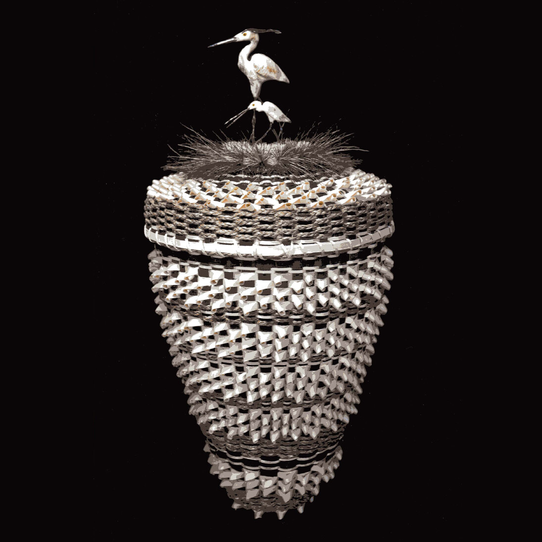 Ronni-leigh Goeman, Onondaga, and Stonehorse Goeman, Tonawanda Seneca, Blue Heron with Baby basket, Black ash, sweet grass, buffalo horn, moose hair and antler