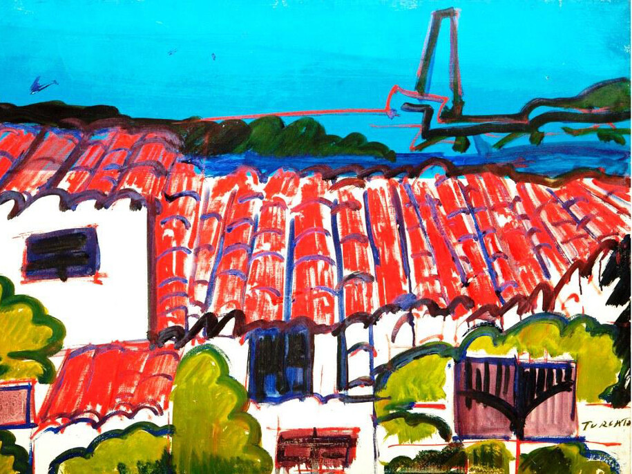 Giulio Turcato,Paesaggio con tetti, 1963, olio su tela