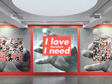 Conceptual wall installation by Barbara Kruger at David Zwirner, New York City, US, 2022