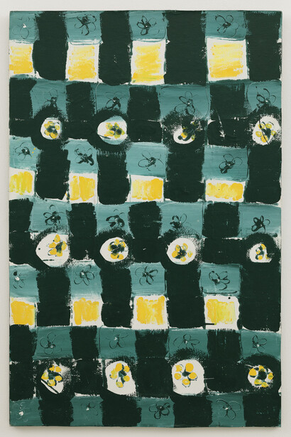 Ree Morton, Untitled (Signs of Love) 1976, oil on canvas, 40 x 26 in/101.5 x 66 cm. Courtesy Alexander and Bonin, New York