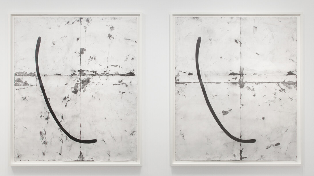 Tony Lewis, Time After Time, 2015, Pencil and graphite on paper, Two parts: 89 1/4 x 77 x 3 1/8 inches framed, 89 1/8 x 77 x 3 1/8 inches framed © Tony Lewis. Photo by Lance Brewer. Image courtesy Andrea Rosen Gallery