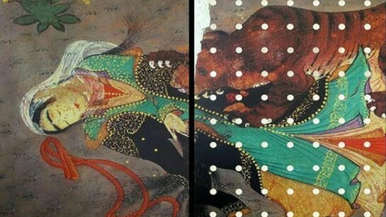 Samira Alikhanzadeh, Somewhere in the Garden - digital print, acrylic & mirror on board- triptych, each panel 100 x 60 cm, overall 100 x 180 cm, edition 1 of 3- 2013. Edition 1