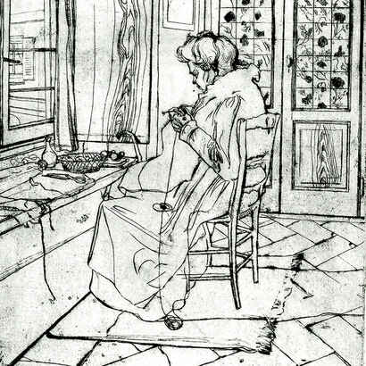 Umberto Boccioni, La madre che lavora a maglia, 1907. Acquaforte e puntasecca