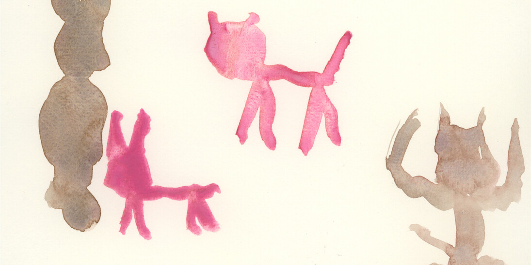 Ramuntcho Matta, Pink cat A, 2013, watercolour on paper, 14, 8 x 21 cm. Courtesy galerie anne barrault