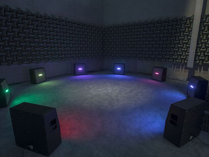 Installation view: Haroon Mirza: A C I D G E S T, Pérez Art Museum Miami, 2017. Photo by Oriol Tarridas